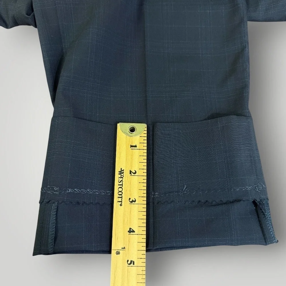 Isaia Napoli Men Navy Blue Windowpane Wool Silk Suit 150s Aqualight IT 52/ US 42